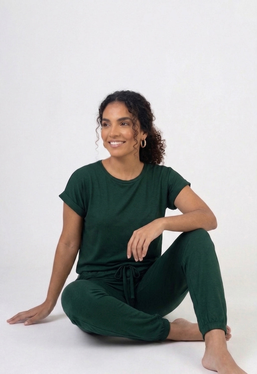 CONJUNTO DANA VERDE BOTELLA — Detalle de tela